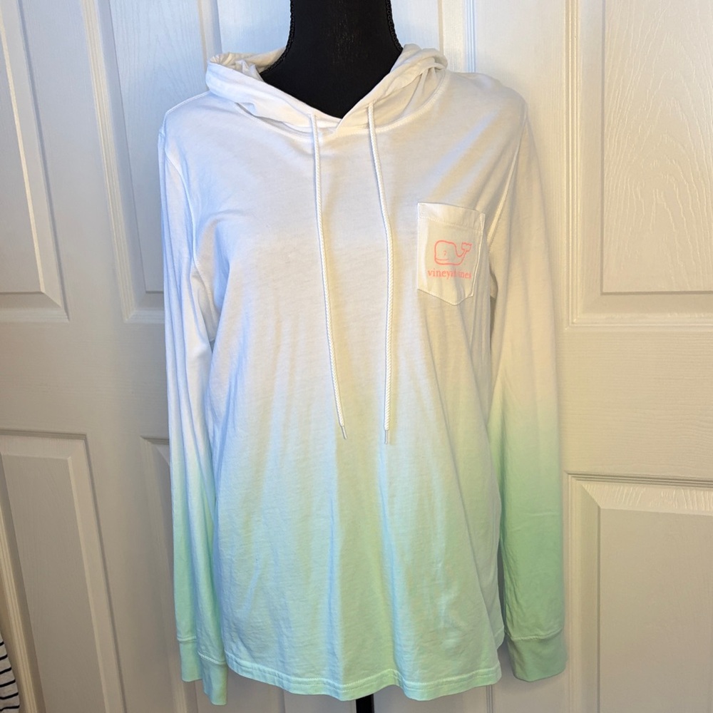 Vineyard Vines Cotton White to Mint Long Sleeved Hoodie size Medium